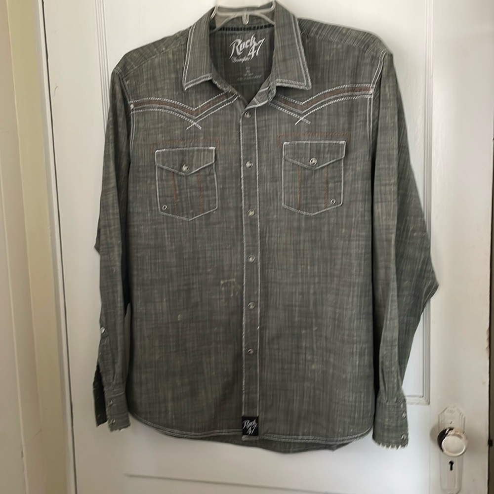 WRANGLER ROCK 47 Pearl Snap Shirt XL OLIVE Green Western Shirt Cloths